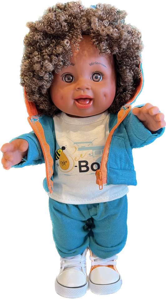 Orijin Bees Positively Puffy Baby Bee Doll - 12 Inch Vinyl Doll With Removable Ankara Dress & Hair Accessory
